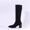 Miss Elastic Block Heel Long Boot - Black Stretch